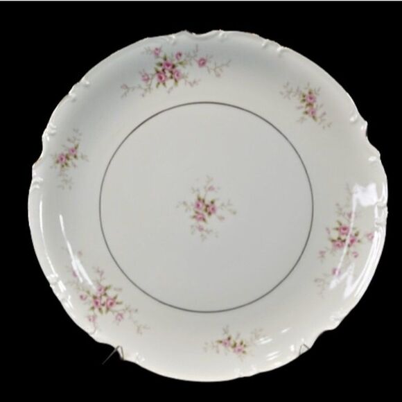 Mikasa VERSAILLES 9344 Chop Plate Platter 12 Inch Silver Trim Pink Roses - Picture 1 of 7